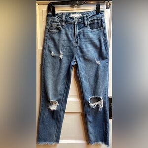 Trendy Distressed Boyfriend Jeans in Classic Blue